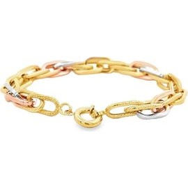 18K Three-Tone Gold Textured and Polished Link Bracelet