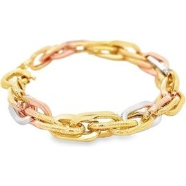18K Three-Tone Gold Textured and Polished Link Bracelet