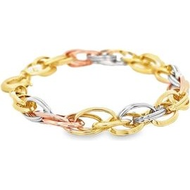 18K Three-Tone Gold Twisted Oval Link Bracelet