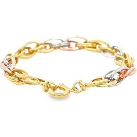 18K Three-Tone Gold Twisted Oval Link Bracelet