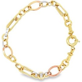 18K Three-Tone Gold Figaro Link Bracelet