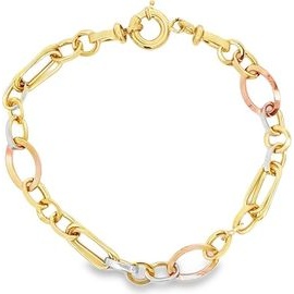 18K Three-Tone Gold Figaro Link Bracelet