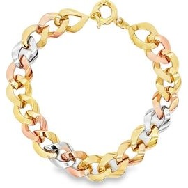 18K Three-Tone Gold Wide Cuban Link Bracelet