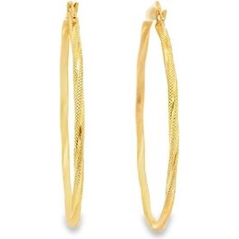 18K Yellow Gold Textured Hoop Earrings