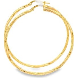 18K Yellow Gold Textured Hoop Earrings
