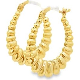 18K Yellow Gold Textured Fan Hoop Earrings