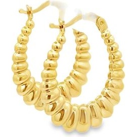 18K Yellow Gold Textured Fan Hoop Earrings