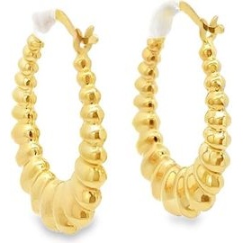 18K Yellow Gold Textured Fan Hoop Earrings