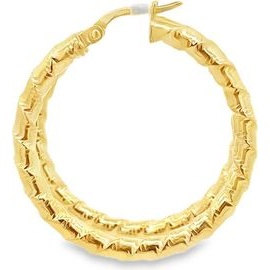 18K Yellow Gold Textured Chevron Hoop Earrings
