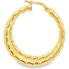 18K Yellow Gold Textured Chevron Hoop Earrings