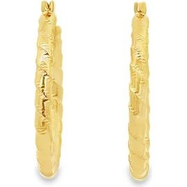 18K Yellow Gold Textured Chevron Hoop Earrings