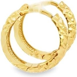 18K Yellow Gold Diamond-Cut Textured Hoop Earrings
