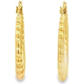 18K Yellow Gold Twisted Fan Hoop Earrings