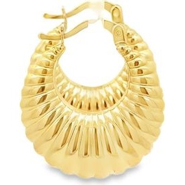 18K Yellow Gold Ribbed Dome Hoop Earrings