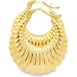 18K Yellow Gold Ribbed Dome Hoop Earrings