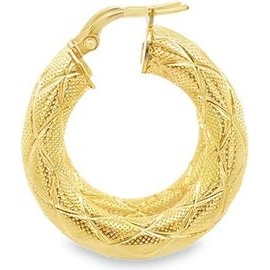 18K Yellow Gold Textured Cross-Hatch Hoop Earrings