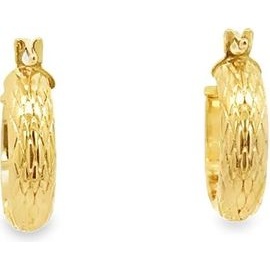 18K Yellow Gold Diamond-Cut Woven Pattern Hoop Earrings