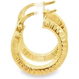 18K Yellow Gold Textured Line-Cut Hoop Earrings