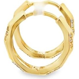 18K Yellow Gold Geometric Hoop Earrings with Synthetic Stones