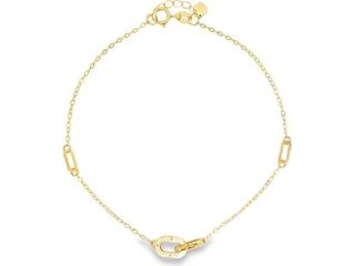 18K Yellow Gold Bracelet with Open Ring Charm and Double Loop Accents