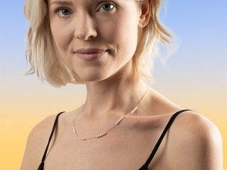 18K Yellow Gold Pearl Station Necklace with Natural Diamonds