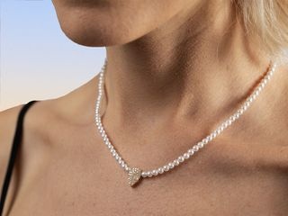 18K Yellow Gold Fresh Water Pearl Strand Necklace with Diamond Pendant