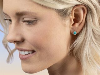 18K Yellow Gold Turquoise Halo Stud Earrings with Natural Diamonds