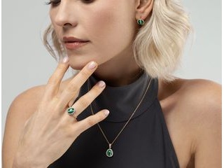18K Rose Gold Earrings with Oval Malachite and Natural Diamond Halo