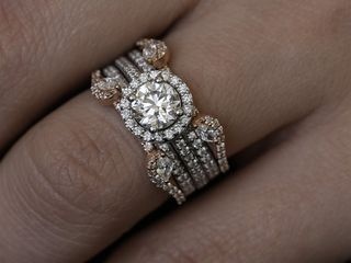 Set of 5 Stackable 18K White and Rose Gold Rings Featuring a Solitaire Ring with Natural Center Diamond, Plus Round and Marquise Diamonds – Wearable Separately or as One