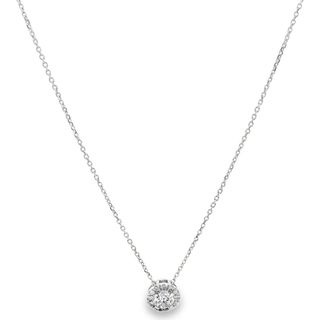 18K White Gold Round Halo Diamond Necklace