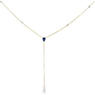 18K Yellow Gold Sapphire & Diamond Drop Y Necklace