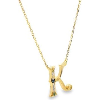 18K Yellow Gold “K” Initial Natural Diamond & Gemstone Necklace