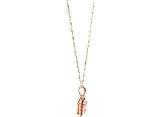 18K Rose Gold Pendant with Natural Baguette-Cut Diamonds, Ruby Halo, and Outer Round Diamond Halo (with Chain)