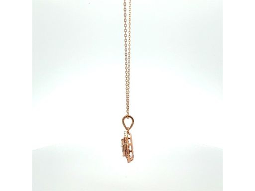 18K Rose Gold Pendant with Natural Marquise and Princess-Cut Diamonds, Red Ruby Halo, and Outer Round Diamond Halo (with Chain)