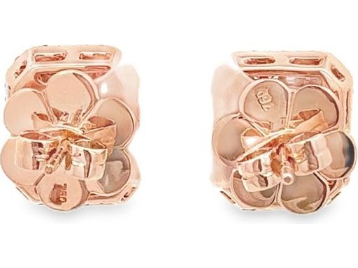 18K Rose Gold Earrings with Natural Baguette and Round Diamonds, Multi-Color Gemstone Halo, and Outer Diamond Frame