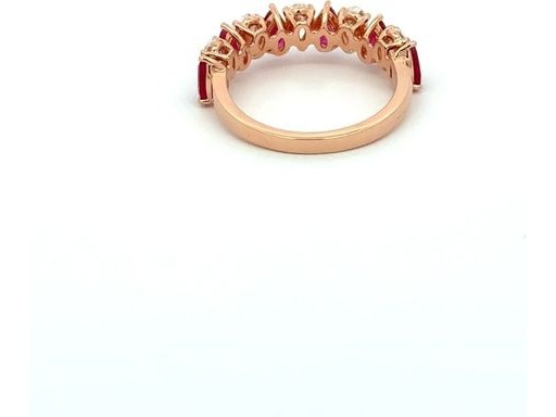 18K Rose Gold Ring with Alternating Natural Pear-Shaped Diamonds and Rubie
