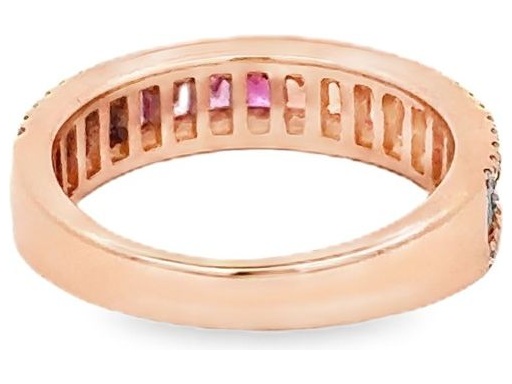 18K Rose Gold Ring with Natural Round Diamonds and Multicolor Gemstone Channel Band