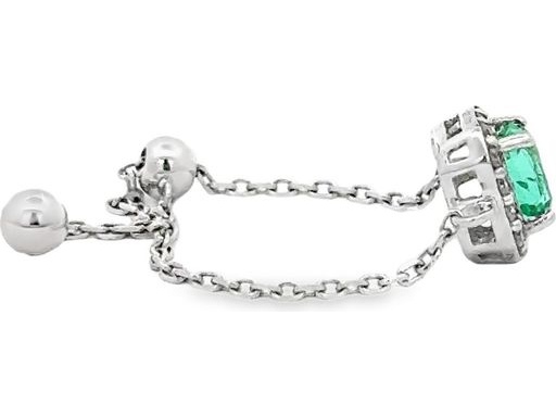 18K White Gold Adjustable Halo Chain Ring with Natural Diamonds and Emerald