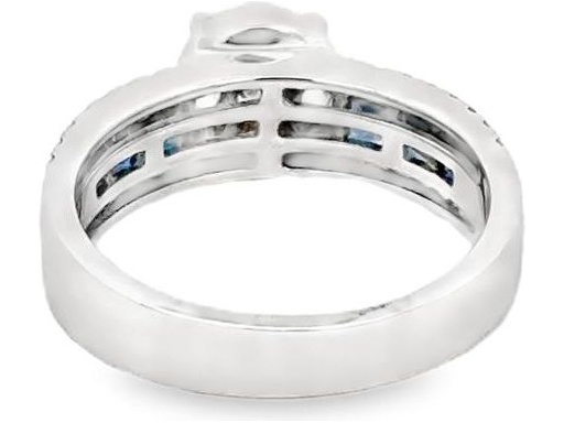 18K white gold natural marquise and princess-cut diamonds with princess-cut blue sapphires and accent diamonds engagement ring