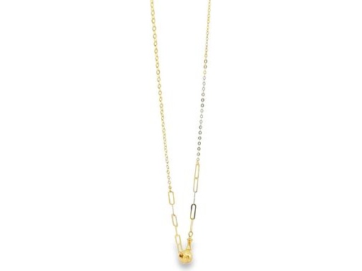 18K Yellow Gold Chain Necklace with Paperclip and Cable Links Featuring a Round Polished Bead