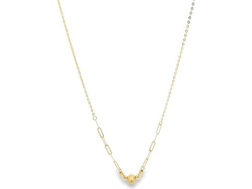 18K Yellow Gold Chain Necklace with Paperclip and Cable Links Featuring a Round Polished Bead