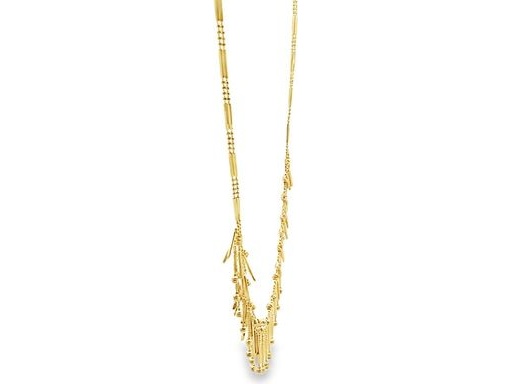 18K Yellow Gold Necklace with Long Textured Fringe and Tube Beads
