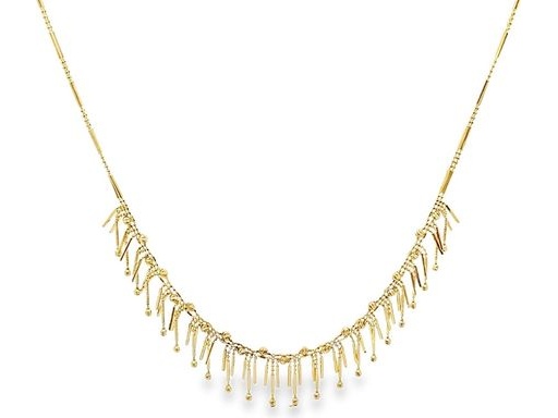 18K Yellow Gold Necklace with Long Textured Fringe and Tube Beads