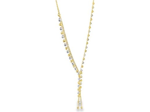 18K Yellow Gold Lariat Necklace with Two-Tone Diamond-Cut Beads