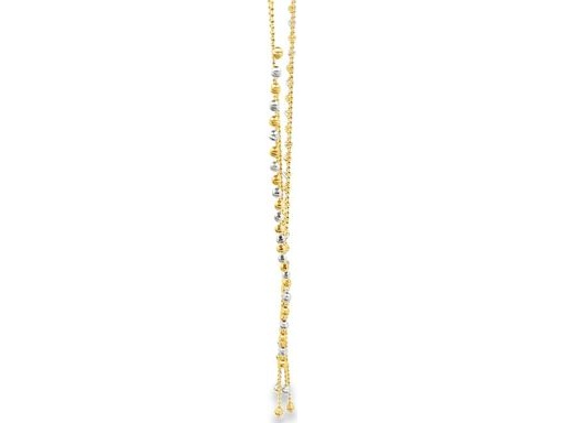18K Yellow Gold Lariat Necklace with Two-Tone Diamond-Cut Beads