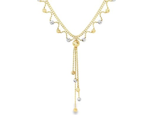 18K Yellow Gold Necklace with Graduated Droplet Charms and Cascading Tassel Accent