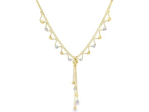 18K Yellow Gold Necklace with Graduated Droplet Charms and Cascading Tassel Accent