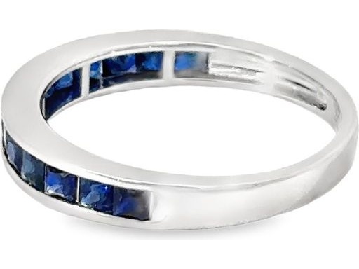 18K White Gold Band Ring with Channel-Set Blue Sapphires