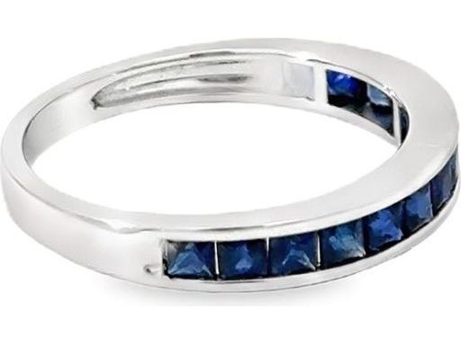 18K White Gold Band Ring with Channel-Set Blue Sapphires