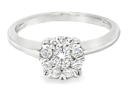 Platinum 900 Cluster Ring with Natural Round-Cut Diamonds